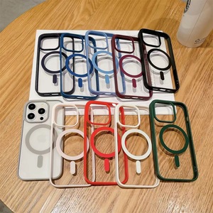 Từ không dây sạc đầy màu sắc Acrylic sang trọng trường hợp điện thoại cho <span class=keywords><strong>iPhone</strong></span> 16 16e 15 14 13 12 mini 11 Pro Max rõ ràng nam châm trường hợp - Product Image 1