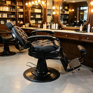 Sillón de Barbería Reclinable Vintage de Lujo Personalizado, Negro y Dorado, Sillón de Salón Resistente para Hombres - Product Image 2