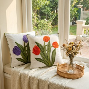 Embroidered Throw Pillow Cover - 18x18 Decorative Pillow Cover with Zipper Aesthetic Cute Design Boho Cozy Throw Pillowcase - Product Image 2