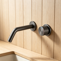 Robinet de lavabo mural WEIHAO gris anthracite encastré, eau chaude et froide, avec bouton de commande séparé pour lavabo de salle de bain