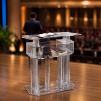 HOTEAM Pupitre de conférence en acrylique transparent, support de présentation, étagère de rangement écologique, personnalisable, vente en gros