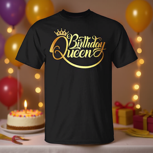 T-shirt Queen d'anniversaire pour femmes, design couronne noire et dorée, pour célébration d'anniversaire - Product Image 3