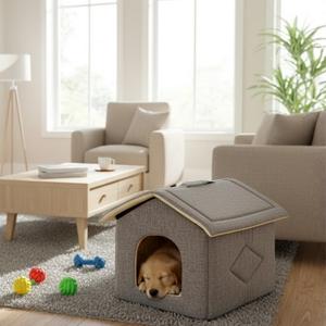 Cuccia per cani PetHouse blu, media, da interno, con tetto inclinato, per cani - Product Image 5