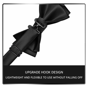 Wedding Party Business Formal Suit Accessories Metal Clips Adjustable Straps Full <strong>Black</strong> <strong>Bow</strong> <strong>Tie</strong> - Product Image 4