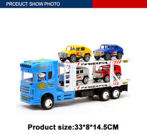 Camions à friction en plastique à l'échelle 1/32 populaires, remorques avec 4 voitures - Product Image 3