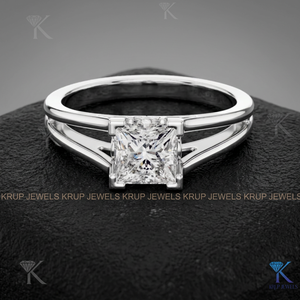 Bague de fiançailles en diamant de laboratoire taille princesse, à double sangle, solitaire, avec filigrane, en or massif 14K 18K, raffinée, unisexe, pour les occasions spéciales - Product Image 2