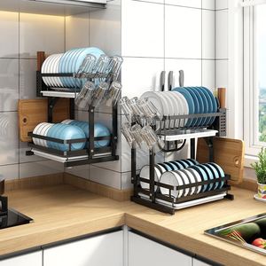 Stainless Steel 2-Layer Kitchen <b>Racks</b> Shelf Storage Foldable Shelf <b>Rack</b> <b>Plate</b> Bowl Dish <b>Rack</b> - Product Image 3