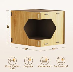 Würfelförmiger, robuster Kratzbaum mit doppelter Holzplatte, verschleißfest, mit Krallenschleifer und Schlafplatz für Katzen im Innenbereich - Product Image 3