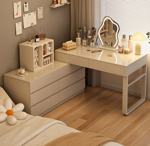 Modern Beige Makeup Vanity Desk <b>Dresser</b> Storage Table with <b>Mirror</b> for Bedroom Home Salon - Product Image 1