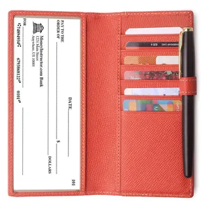 PU Leer Lange Bifold Voor Vrouwen & Mannen RFID Blocking Lederen Checkbook Cover