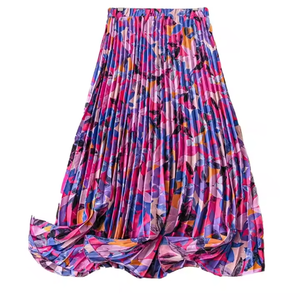 Élégante Jupe Longue Plissée en Mousseline de Haute Qualité pour Femmes, Taille Haute, Respirante, Imprimée, Style Décontracté pour l'Été et l'Automne - Product Image 3