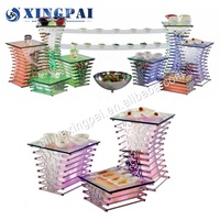 Présentoir LED en acrylique multicolore XINGPAI pour buffets d'hôtel, supports de buffet de mariage, présentoir alimentaire pour événements du soir