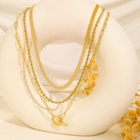 Collier 3 couches en laiton plaqué or 14K, chaîne serpent 4mm, chaîne torsadée 3mm, fermoir O-T trombone 4.5mm, vente en gros