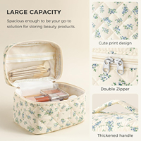 Grande trousse de toilette matelassée pour femmes, s'ouvrant à plat, organiseur de maquillage avec poignée