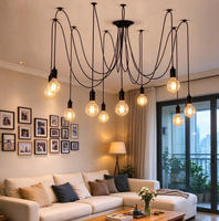 Lustre industriel moderne en fer noir à plusieurs têtes, à LED dimmable, style nordique, directement de l'usine, pour salon et salle à manger