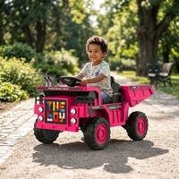 Camion excavateur électrique 12V pour enfants, voiture télécommandée avec benne basculante électrique et volant électrique pour enfants