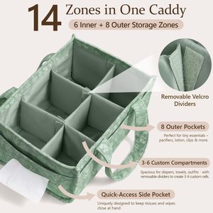 Sac de rangement pour couches en velours côtelé réutilisable avec plusieurs poches, panier de rangement portable pour couches de bébé pour la crèche et les voyages - Product Image 2