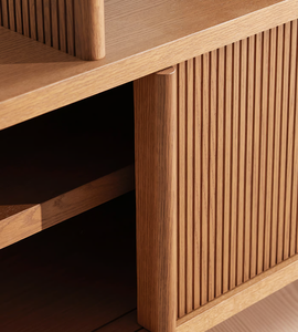 رف تخزين وعرض فاخر من خشب البلوط الإيطالي عالي الجودة، مكتبة مفتوحة عصرية لغرفة المعيشة والمكتب - Product Image 5