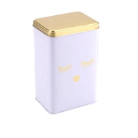 Boîte en fer blanc rectangulaire personnalisée avec impression offset, motif cils, couvercle doré, qualité alimentaire, recyclable, pour biscuits et emballage thé/café