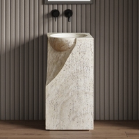 Lavabo de salle de bain en travertin beige de style Wabi Sabi Hôtel Maison Lavabos en pierre artificielle autoportants Évier sur pied de conception italienne