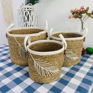 Robuste, hand gefertigte, doppels chichtige Baumwoll seil griffe Rush <span class=keywords><strong>Grass</strong></span> Basket Langlebige Seegras-und Wasser hyazinthe für den täglichen Gebrauch - Product Image 3