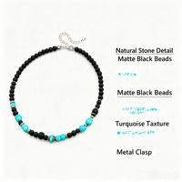 Collier turquoise pour homme, perles noires, collier en pierre naturelle, chaîne réglable, bijoux de style occidental