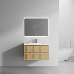 Mueble de Baño de PVC de Color Natural, Mueble de Almacenamiento con Lavabo Integrado de Cerámica, Encimera con Lavabo Integrado - Product Image 6