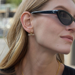 Geometric Rhinestone T-Shaped Stud Earrings Titanium Steel Channel Setting Party Fashion Jewelry - Product Image 4