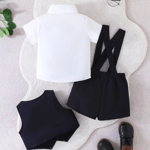 Ensembles de vêtements d'été pour bébés garçons, vente en gros, coton biologique, manches courtes, séchage rapide, respirant, ensemble trois pièces, nouveau-né - Product Image 2