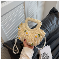 Sac de plage rétro floral tissé à la main pour femme, mini sac à bandoulière avec anse en perles, mode quatre saisons