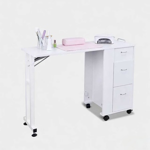 Foldable nail salon <b>table</b> with wheels and movable multi-layer drawers, nail repair workbench - Product Image 4