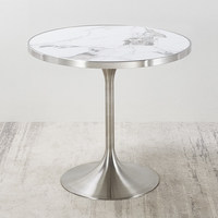 Table de conférence ronde en acier inoxydable avec piétement tulipe et plateau en pierre frittée, table de négociation de bureau, table de réunion ronde