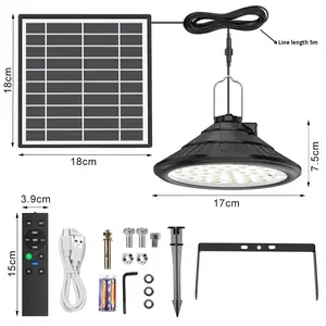 Lampe solaire suspendue LED à intensité variable avec télécommande rechargeable par USB pour l'intérieur, le porche, le <span class=keywords><strong>garage</strong></span>, le couloir, étanche IP65 pour les visites - Product Image 1
