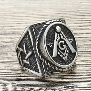 Freemason <b>Ring</b> Men's Stainless Steel Geometric Design Punk Style Gift Jewelry 27056 - Product Image 3
