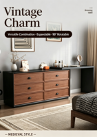 Coiffeuse en bois style rétro, mobilier de chambre de luxe léger, ensemble de coiffeuse au design simple avec armoire