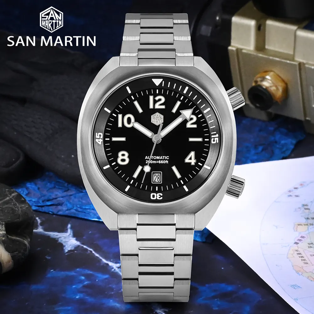 San martin jam tangan Mekanikal otomatis, jam tangan dial Safir dua arah harga pabrik YN55 20atm