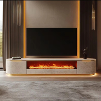 Meuble TV et table basse avec foyer électrique moderne, design flamme simulée, style bois, mobilier de maison pour salon