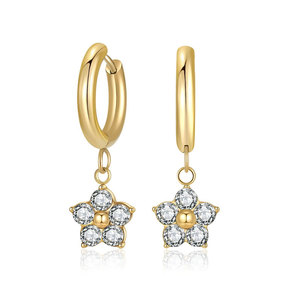 Venta al por Mayor de Joyería Fina de Acero Inoxidable 316L, Chapada en Oro de 14k y 18k, Pendientes de Zirconia con Diseño Floral para Mujer - Product Image 6