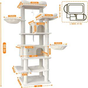 68 inci besar tinggi pohon kucing menara Multi-Level desain dalam ruangan kucing Kondominium bantalan dilepas Sisal menggaruk Post tempat tidur gantung kucing lebar - Product Image 5
