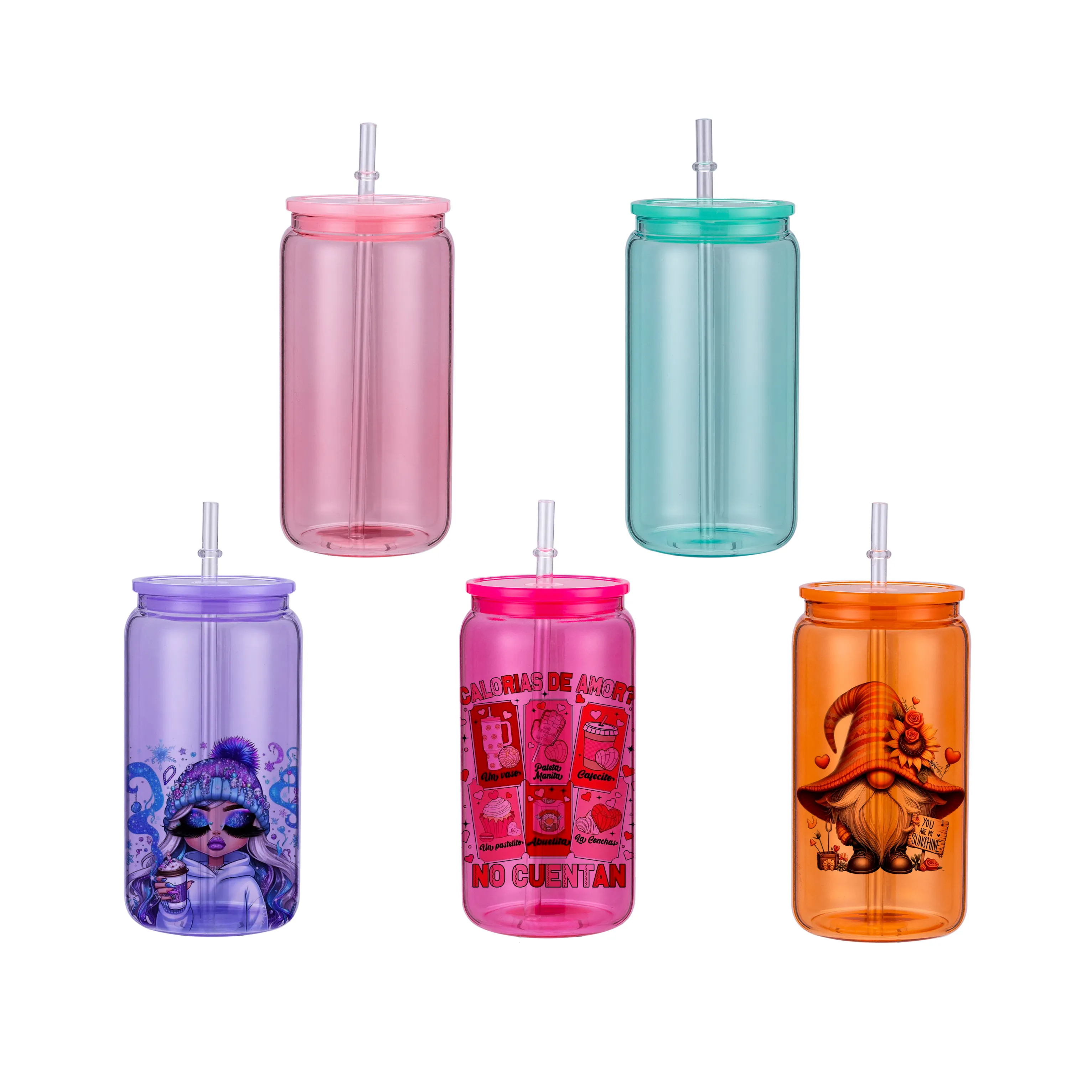 Usa Rts 16Oz Helder Gelei Glas Kan Sublimatie Metselaar Pot Met Multi Coloful Pp Deksels Rood Transparant Sap Frisdrank Bier Mok Tuimelaar