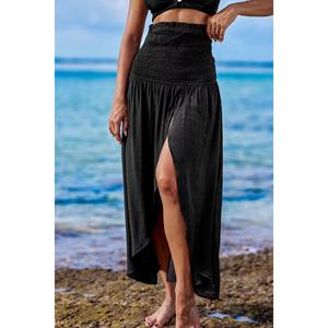 Vestido de fiesta ajustado plisado con abertura, estilo tropical hawaiano, con cintura de tirantes y falda larga, color negro explosivo - Product Image 2