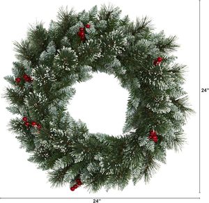 Guirnalda Navideña Artificial de 24 Pulgadas con Luces LED Blancas/Transparentes, Resistente al Fuego, Fácil Instalación para <span class=keywords><strong>Puerta</strong></span> Principal, Decoración Navideña - Product Image 2