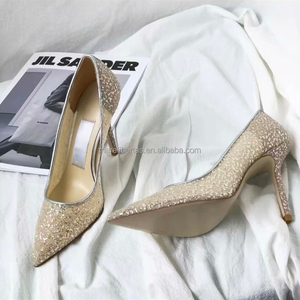 Zapatos de tacón alto JC de primera calidad con punta en malla, brillantes, personalizados, importados, con forro de piel de oveja de alta calidad, elegantes y nobles para mujer. - Product Image 4