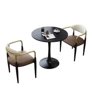Ensemble de <span class=keywords><strong>table</strong></span> à manger moderne de luxe avec plateau rond en pierre frittée et base en métal doré, faible MOQ, conception personnalisée, achat en gros - Product Image 3