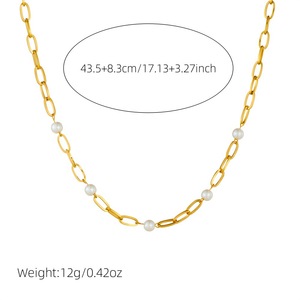 European American Fashion Pearl Necklace Gold Plated Stainless Steel Chain Geometric Design Gift Jewelry - Product Image 4