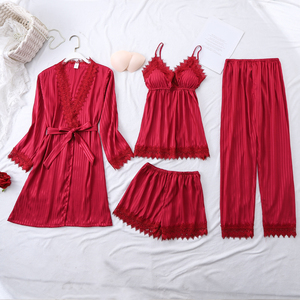 Nouveaux vêtements de nuit en satin de soie Premium Sex Temptation <span class=keywords><strong>Lacd</strong></span> Pyjamas 4pcs Pyjamas Set pour femmes - Product Image 5