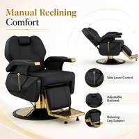 Fauteuil de Barbier Inclinable de Luxe Doré, Chaise de Salon Hydraulique avec Châssis Extra-Large de 65 cm pour Hommes, Grande Chaise de Barbier pour Salon de Coiffure