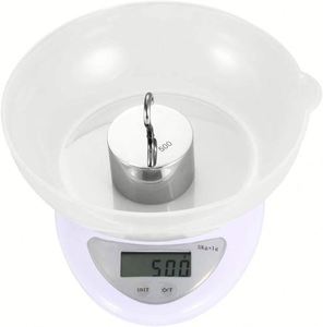 Balance de cuisine numérique électronique durable en plastique, alimentée par piles, avec écran LED, capacité 5 kg, haute précision 1g, avec plateau. - Product Image 2