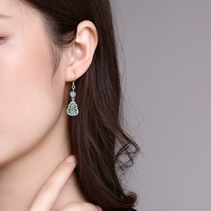 Pendientes de lirio de agua azul de jade natural genuino de grado A, conjunto de plata S925 con pendientes de jade de grado hielo, estilo elegante, pendientes para mujer. - Product Image 4