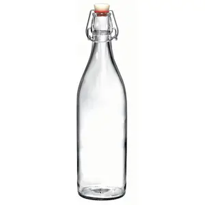 摇摆顶部玻璃瓶1升-带塞子的玻璃瓶-翻盖水瓶-透明